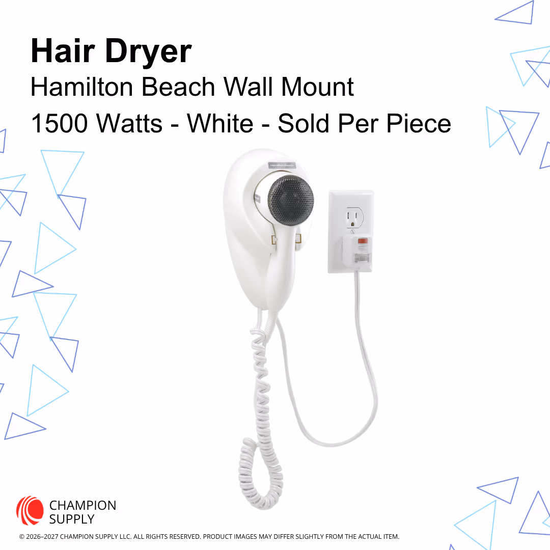 Hamilton Beach Wall-Mount Hair Dryer- 1500 Watts, White, Each